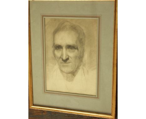 A 19th century charcoal portrait study of the head of a man believed to be the Duke of Wellington with label verso attributin