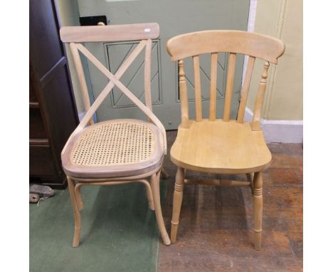Three Windsor stick back chairs together a pair of bentwood Bergere seated chairs (5)