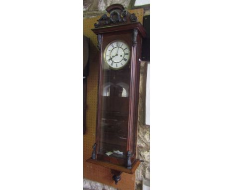 Mid 19th century two train Vienna regulator walk clock, 17cm enamel chapter ring set within a flamed case with scrolled carvi
