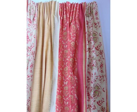 Four curtains in cream and terracotta pattern from John Lewis Jonelle, each 1.35m drop and 1.9m wide approx, together with a 