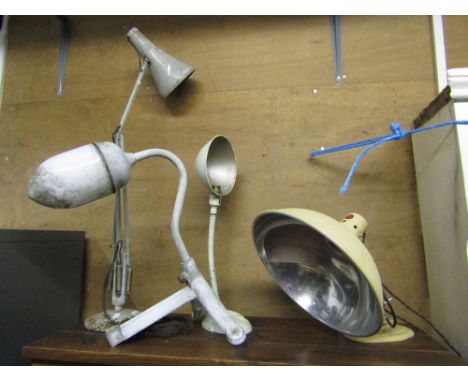 A vintage Herbert Terry & Sons Ltd anglepoise lamp, a further vintage desk lamp with adjustable bendy coiled stem, moulded ca