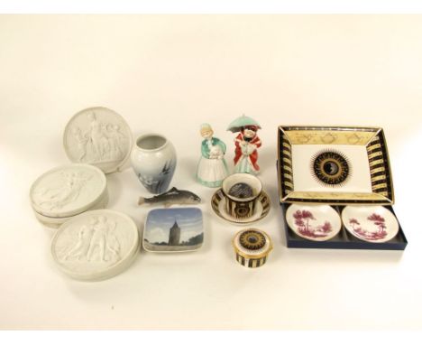 A set of six Parian type relief moulded roundel's with classical decoration and impressed marks to reverse Eneret, together w