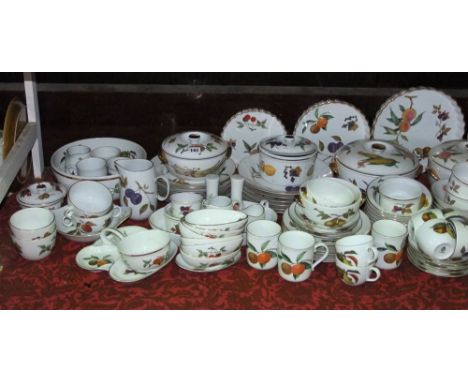 An extensive collection of Royal Worcester Evesham pattern oven to table wares including tureens and covers, large circular b