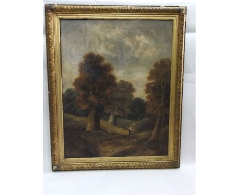 A 19th century oil painting on canvas of a wooded landscape with figure, signed bottom right K Ridgrove, dated 87, 90 x 70cm 
