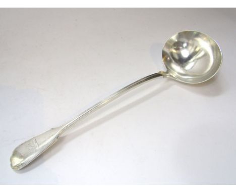 Victorian silver fiddle thread pattern soup ladle, maker W E, London 1841, 10 oz approx