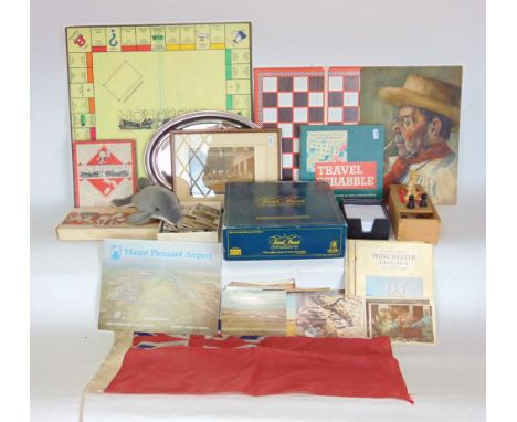 A box of interesting items to include photographs of the Falkland Islands, vintage board game, etc