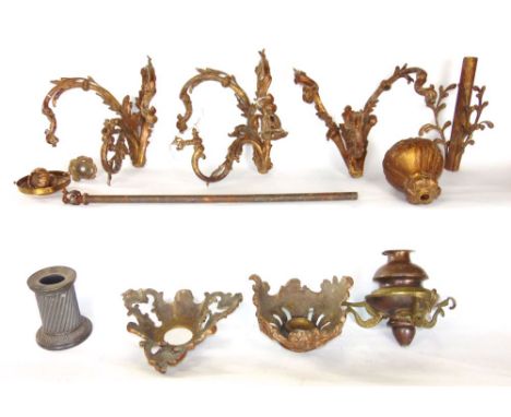 Cast ormolu ceiling light (in pieces) together with further gilt metal and brass fittings