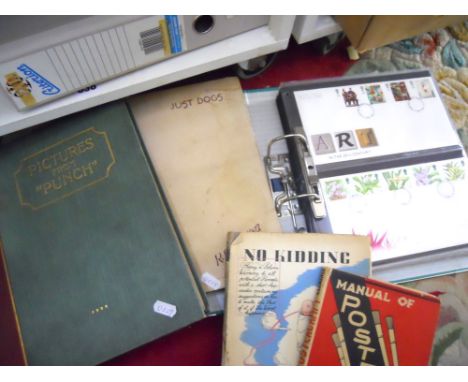 Two folders containing a large collection of FDCs, an edition of 'Pictures from Punch', Just Dogs by K F Barker, etc.