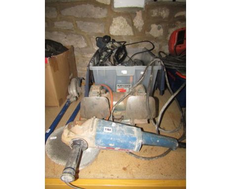 A quantity of electric workshop power tools to include a heavy duty Bosch disc grinder, further Wolf grinder, Black & Decker 