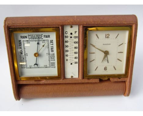 Jaeger Le Coultre travelling clock travelling clock, barometer and thermometer combination in a pig skin folding case