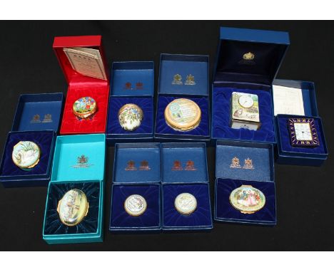A collection of ten Halcyon Days and other enamel boxes.
