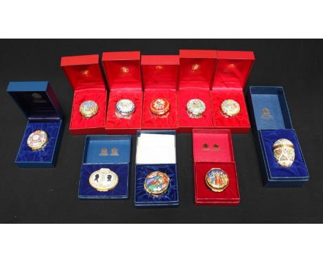 A collection of ten Halcyon Days and other enamel boxes.