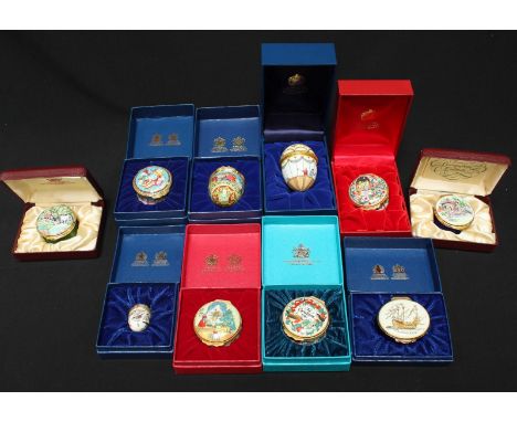 A collection of ten Halcyon Days and other enamel boxes.