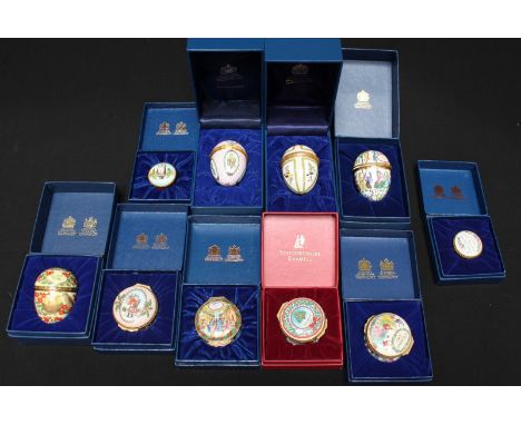 A collection of ten Halcyon Days and other enamel boxes.