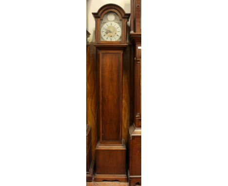 A modern small walnut veneered long case clock, by Stanton, the brass dial signed 'Tempus Fugit', with silvered chapter ring.
