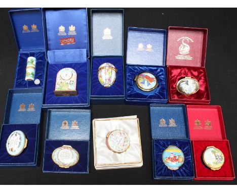 A collection of ten Halcyon Days and other enamel boxes.