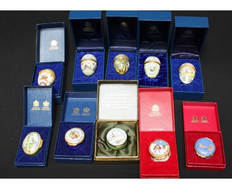 A collection of ten Halcyon Days and other enamel boxes.