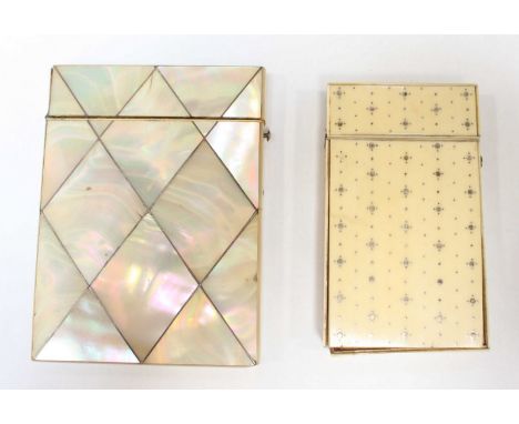 A mother of pearl calling card case, together with a French ivory calling card case. (2)
