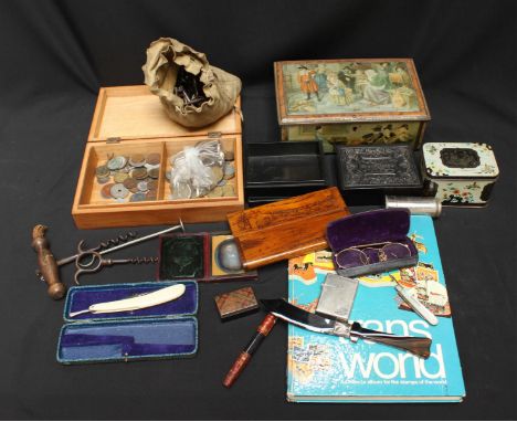 Various collectables including an agate paper knife, Victorian daguerreotype in original leather diptych frame, corkscrew, Ta
