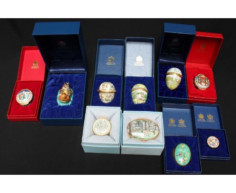 A collection of ten Halcyon Days and other enamel boxes.