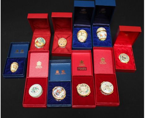 A collection of ten Halcyon Days and other enamel boxes.