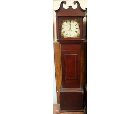 An early 19th century mahogany 30-hour longcase clock, with calendar aperture and subsidiary seconds dial, the spandrels pain