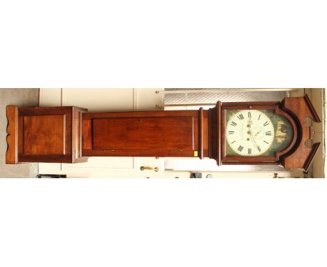 A George III style mahogany eight day long case clock, by Waldfogel Siedle &amp; Co, Lynn, the painted arched top movement wi