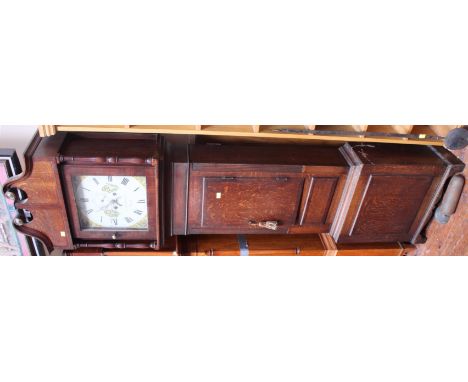 A Georgian oak eight day long case clock by Thomas Heywood of Bangor, the square painted dial with subsidiary seconds dial an