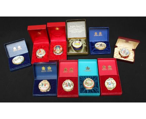 A collection of ten Halcyon Days and other enamel boxes.