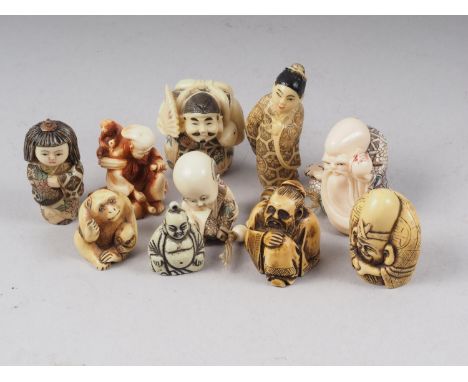 Ten composition netsuke, seated and standing figures 