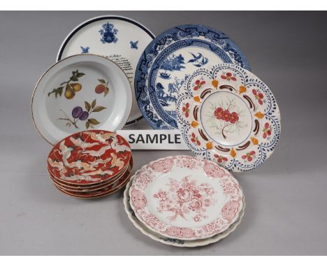 A set of five Satsuma plates with crane decoration, 7 1/2" dia (repairs), a Wedgwood "Clementine" pattern bone china part tea