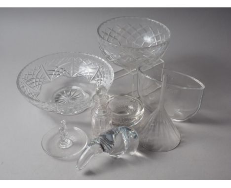 An assortment of glassware, including a glass Baccarat model of a polar bear, an Orrefors vase, 4 1/4" high, a glass funnel, 