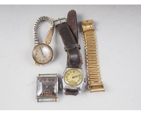 A lady's 9ct gold cased Rolex wristwatch with engine turned silvered dial, on expandable bracelet, and two early 20th century
