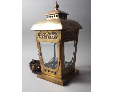 An early 20th century brass and copper lantern, 16 1/2" high 