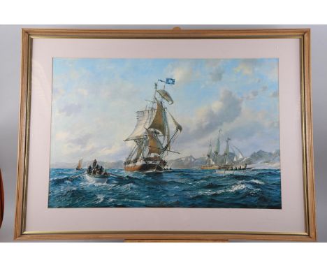 After Roy Cross: a colour print, "Where Away", the Atlas in southern waters, and a number of other prints, maritime scenes, e