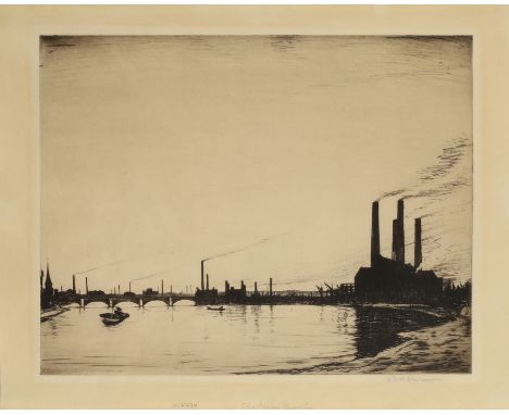 Christopher Richard Wynne Nevinson ARA,  British 1889-1946,Chelsea Reach, c.1919;etching with drypoint on laid paper watermar