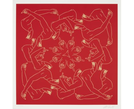Ai Weiwei, Chinese b.1957-Middle Finger in Red, 2023;handmade 2-colour silkscreen print on Somerset Tub Sized Satin White 410