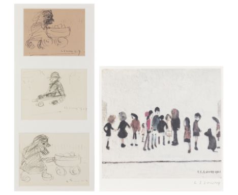 Laurence Stephen Lowry RBA RA,&nbsp;British 1887-1976,&nbsp;Group of Children;&nbsp;offset lithograph in colours on wove,&nbs