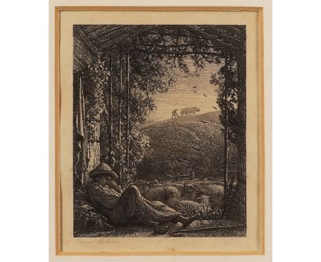 Samuel Palmer,  British 1805-1881,The Sleeping Shepherd, Early Morning, 1857;etching on India paper,  signed in pencil,  publ