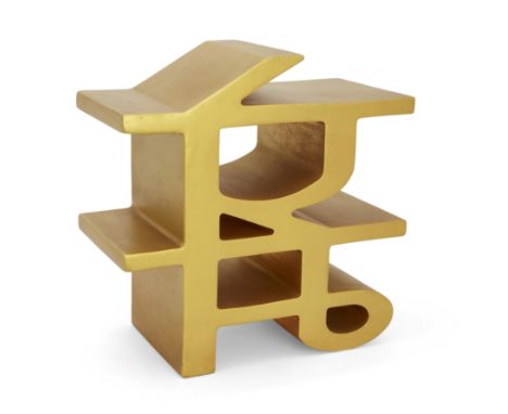 Robert Indiana, American 1928-2018, Prem (Hindi Love), 2007;   gold painted ceramic sculpture,  inscribed 'copyright R. India