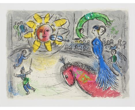 After Marc Chagall,  French 1887-1985,Derriere le miroir, Soleil au Cheval rouge, 1979;lithograph in colours on wove,  Mourlo