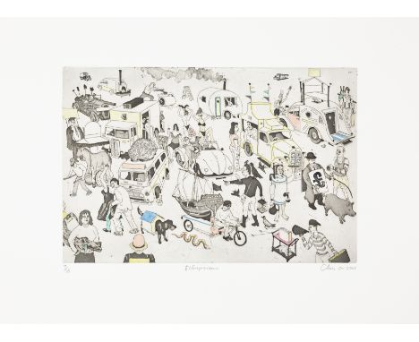 Chris Orr MBE RA,  British b.1943-Entrepreneurs, 2005;etching and aquatint in colours on wove,  signed, numbered 7/25 and dat