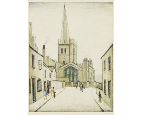 Laurence Stephen Lowry RBA RA, British 1887-1976,Burford Church;lithograph in colours on wove, after the painting of 1948,  s