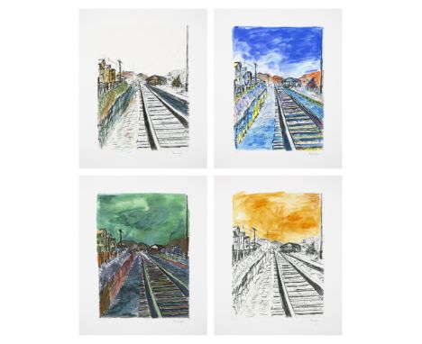 Bob Dylan, American b. 1941-The Drawn Blank series, Train Tracks (Portfolio - Set of 4), 2008;each giclée print in colours on