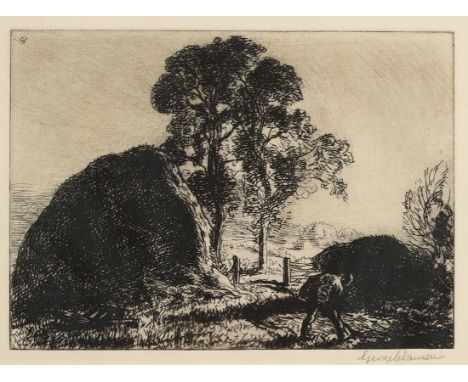 Sir George Clausen RA, British 1852-1944,September Morning;monochrome etching on wove,  signed in pencil,  image: 12.5 x 17.5