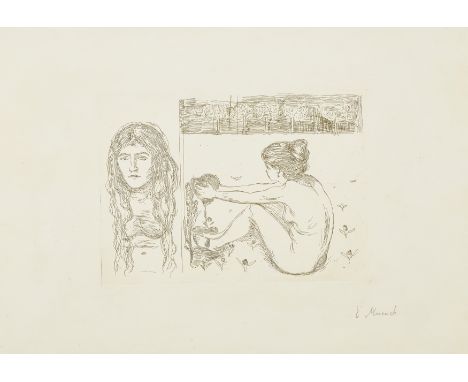 Edvard Munch,  Norwegian 1863-1944,The Woman with Long Hair, the Maiden with the Heart;etching on wove,  signed in pencil, fr