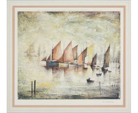 Laurence Stephen Lowry RBA RA,British 1887-1976,&nbsp;The Sailing Boats;&nbsp;offset lithograph printed in colours, signed in