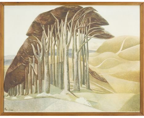 Paul Nash,  British 1889-1946, Wood on the Downs; offset lithograph in colours on wove,  after the original oil painting of 1