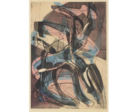 Stanley William Hayter CBE,  British 1901-1988,Warriors, 1953;   colour engraving, soft-ground etching and scorper on wove,  