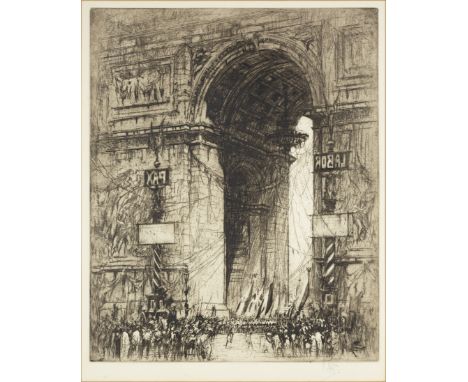 William Walcot RE, British 1874-1943,&nbsp;L'Arc de Triomphe, 1917;&nbsp;etching and aquatint on wove,&nbsp;signed in pencil,